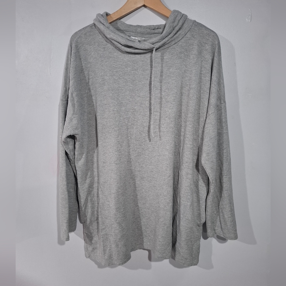 J Jill Pure Jill Eco Terry Cowl Neck Tunic Pullover Womens XL Gray Pockets